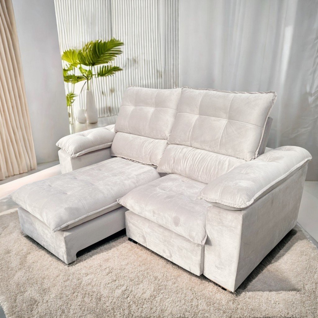 Sofá Retrátil e Reclinável Suíça 210 Marfim – LEO DECOR
