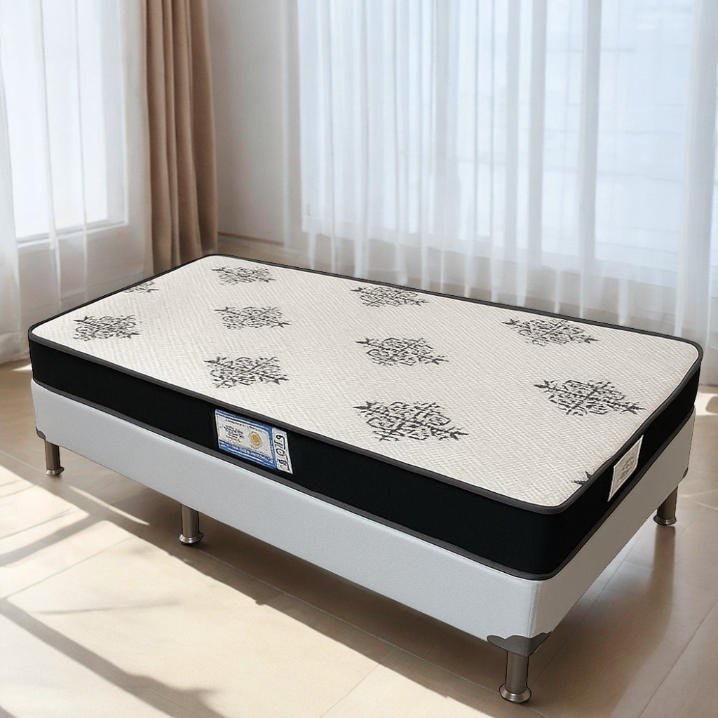 Colchão Solteiro Light D20 + Base Box Simples Corino Branco – ECOTEC + BIOSTAR