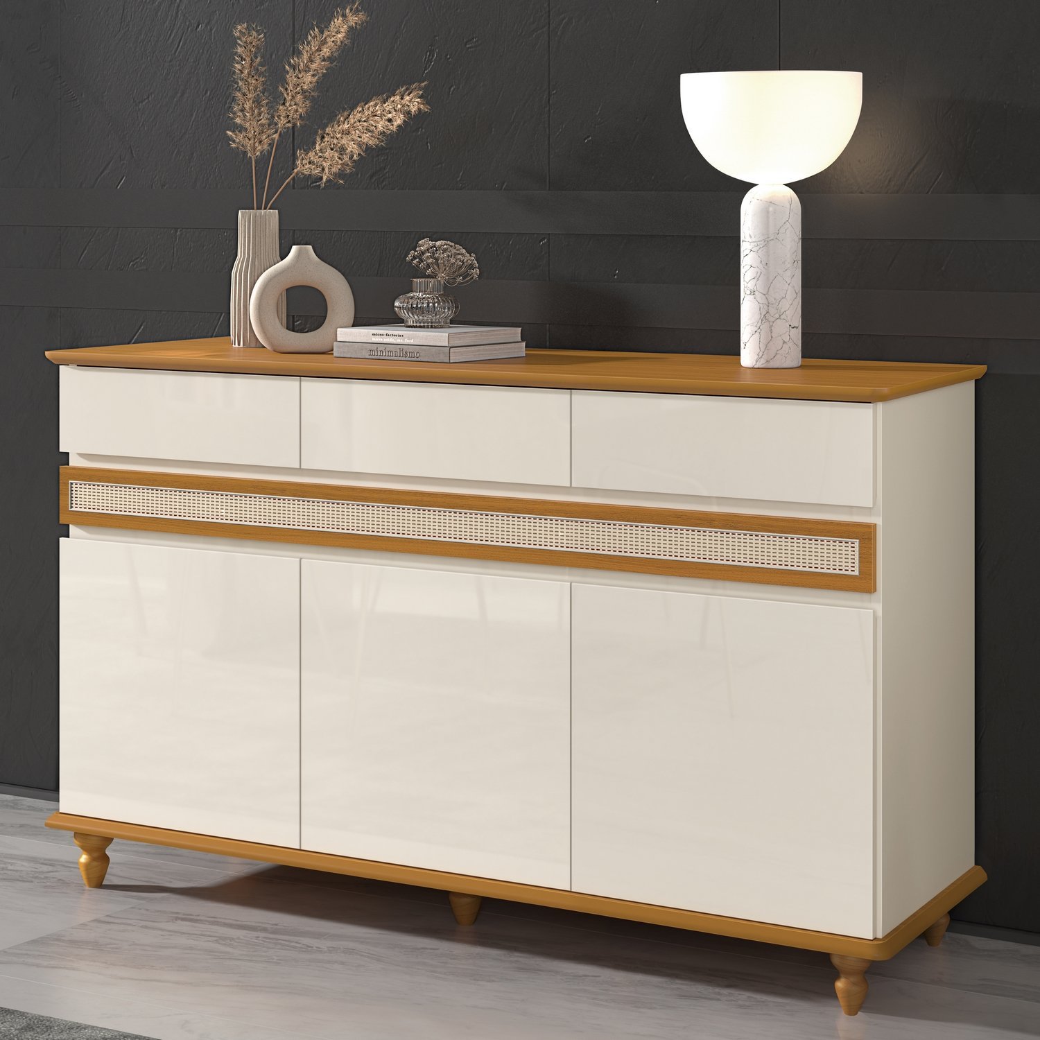Buffet 3 Portas Açores Off White/Cedro – EDN MÓVEIS