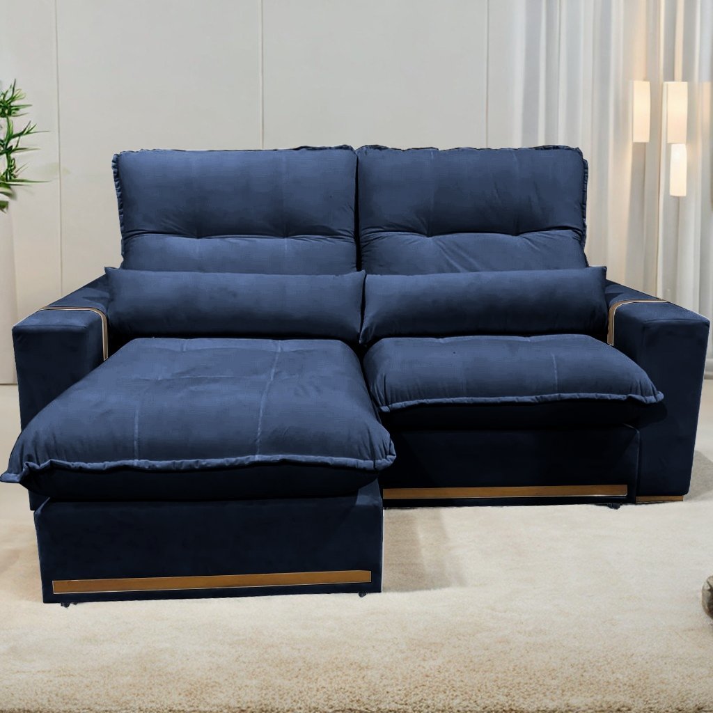 Sofá Retrátil e Reclinável Hórus 2,00 m Veludo Azul 104 – ZARAT ESTOFADOS