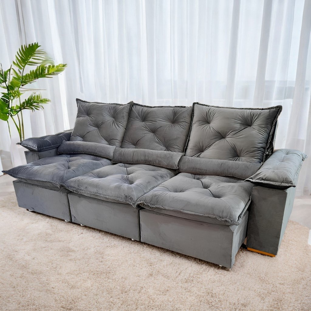 Sofá Retrátil e Reclinável 3 Módulos Grécia Cinza – QUINE ESTOFADOS
