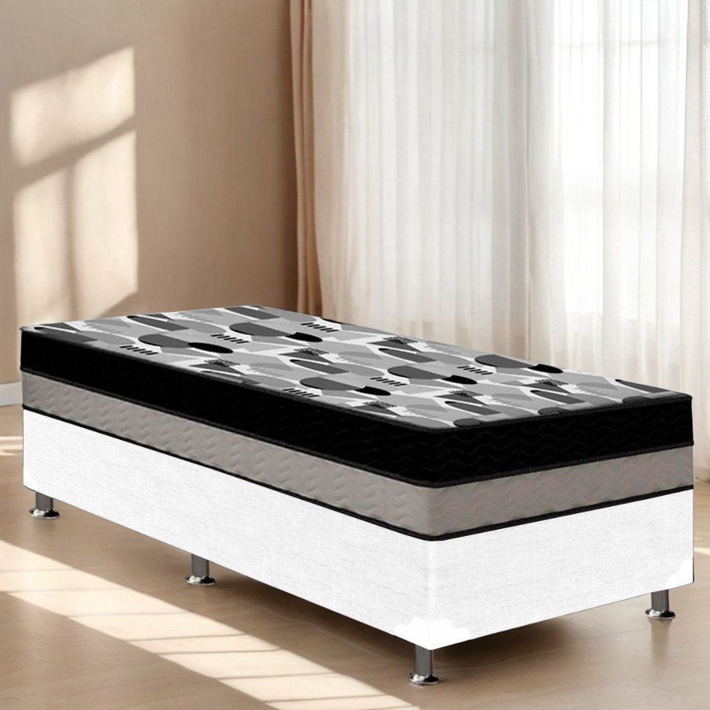 Colchão Solteiro ISO Dupla Face + Base Box Simples Corino Branco – ORTOBOM + ALTO NÍVEL CAMAS E COLCHÕES
