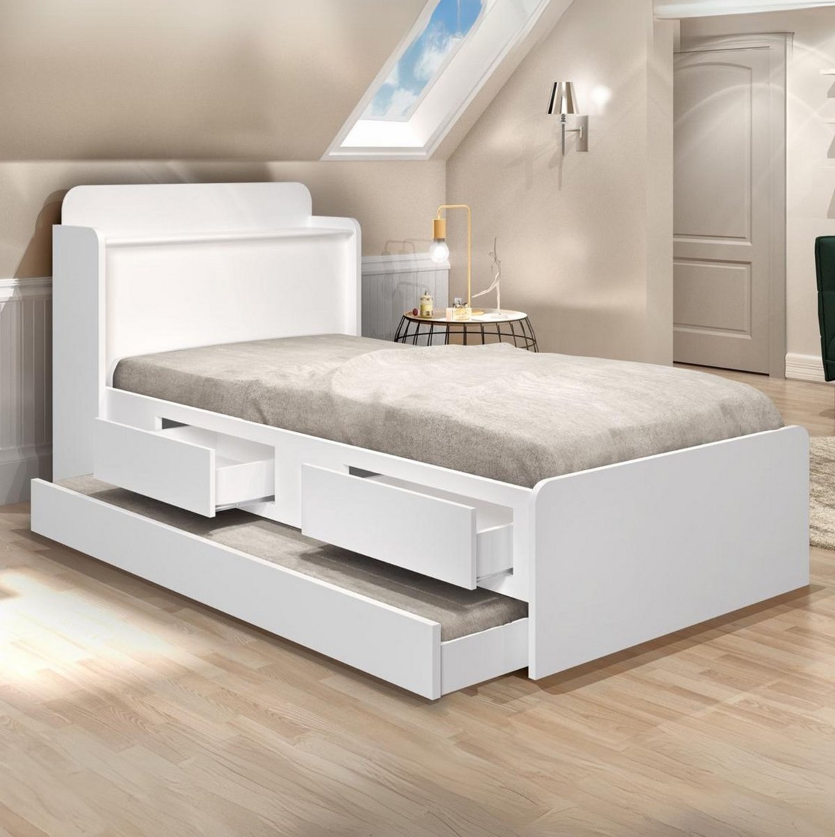 Bicama Solteiro Baú Tamires Branco – VJ MÓVEIS