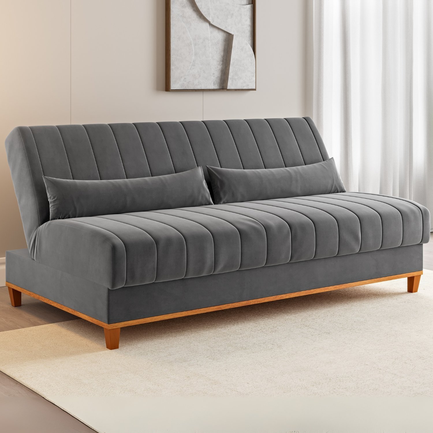 Sofá Cama Luna/Duna 1,80 m Veludo Cinza Grafite – VIERO MÓVEIS