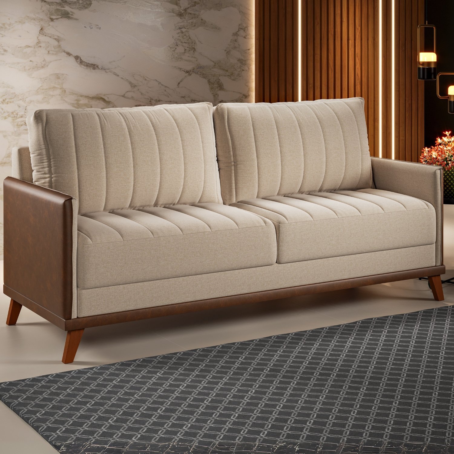 Sofá Living 2,00 m Conceito/Concept Linho Bronze – VIERO MÓVEIS