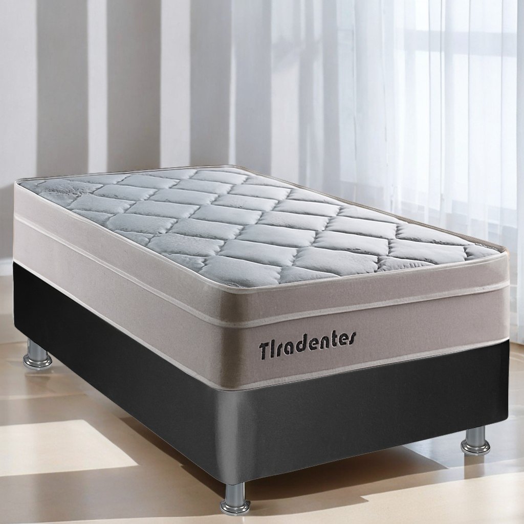 Colchão Solteiro Tiradentes D28 + Base Box Simples Corino Preto – COLCHOMINAS + BIOSTAR