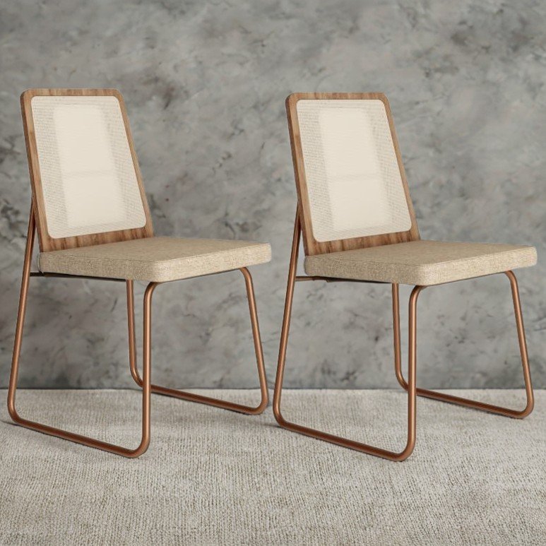 Kit 2 Cadeiras Wood 1751 Rosê Cobre/Linho Areia/Freijó – CARRARO MÓVEIS