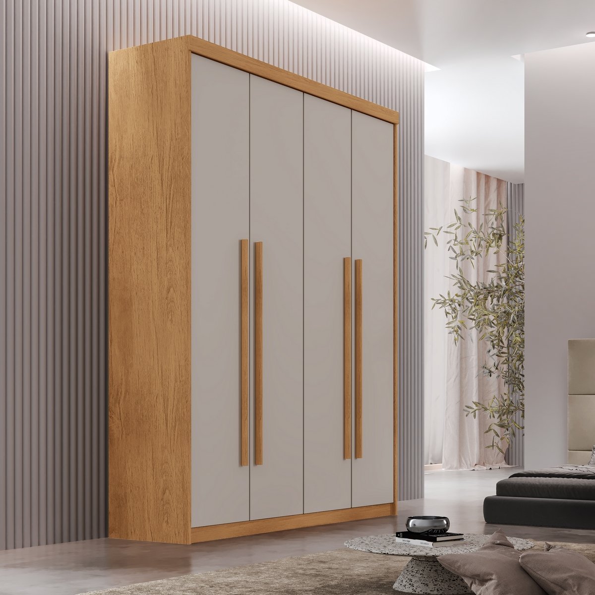 Guarda-Roupa 4 Portas Hawaii 1,21 m Naturale/Off White – RUFATO