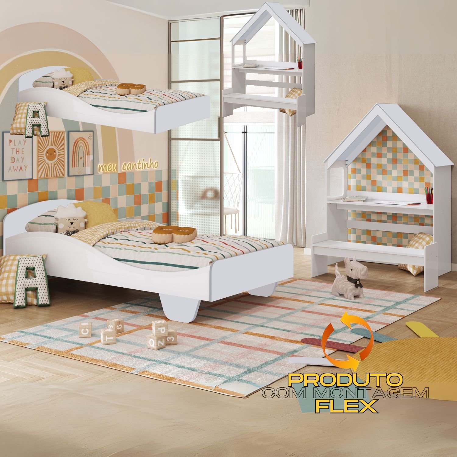 Kit Casinha + Cama Solteiro Sol Branco Brilho – PEROBA MÓVEIS