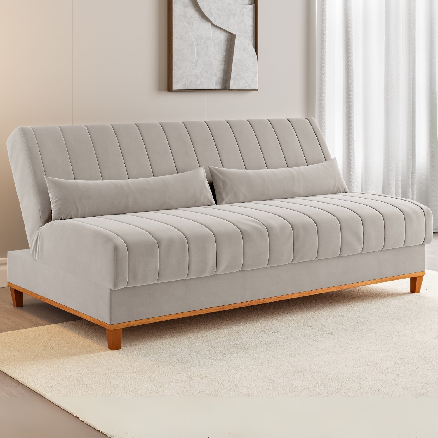 Sofá Cama Luna/Duna 1,80 m Veludo Marfim – VIERO MÓVEIS