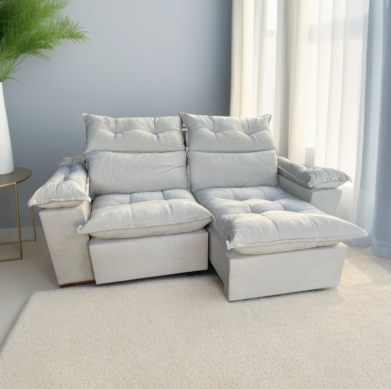 Sofá Retrátil e Reclinável Imperial 2,00 m Veludo Jolie Bege 03 – IMPERIAL DECOR