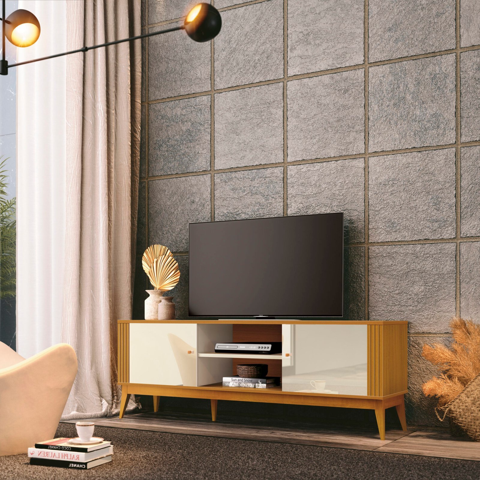 Rack Legacy 1,6 Off White/Cedro Natural – EDN MÓVEIS