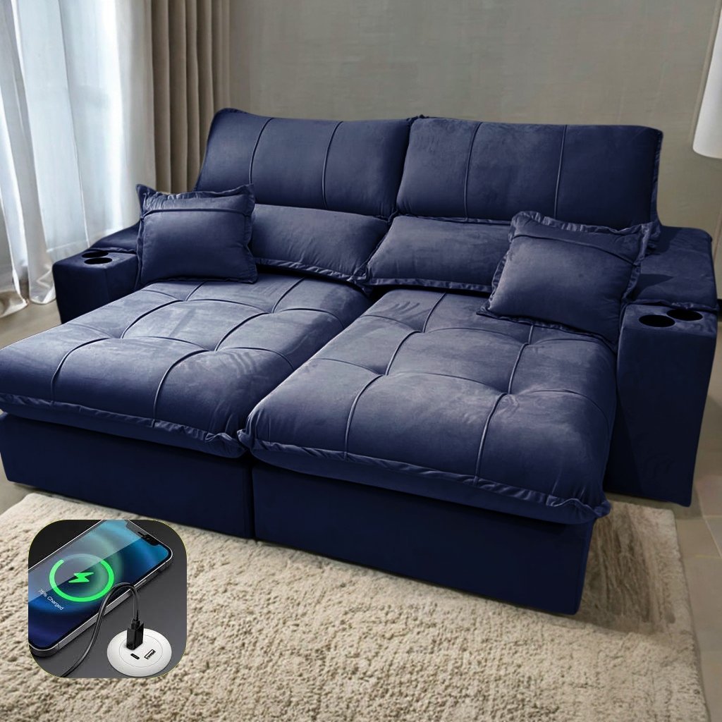 Sofá Retrátil e Reclinável Zeus 2,30 m Azul – ZARAT ESTOFADOS