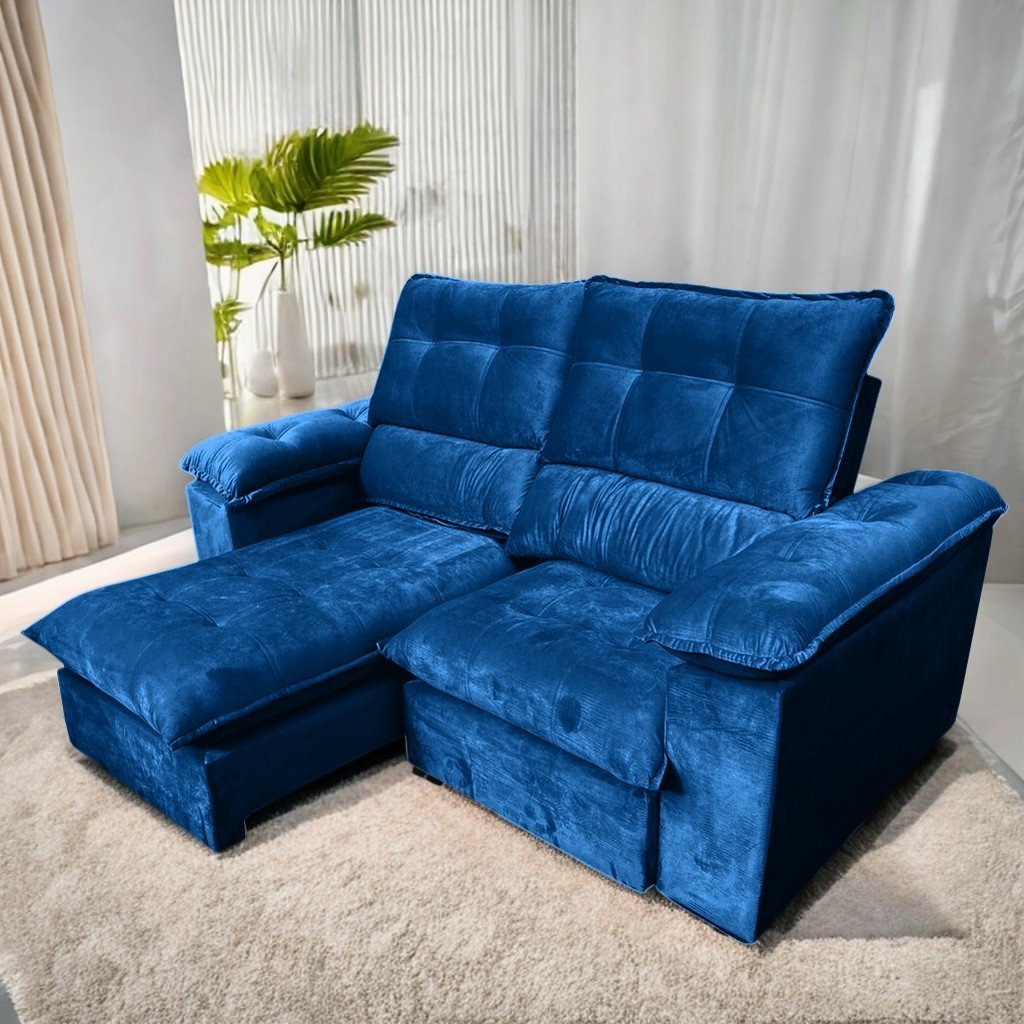 Sofá Retrátil e Reclinável Suíça 250 Azul – LEO DECOR