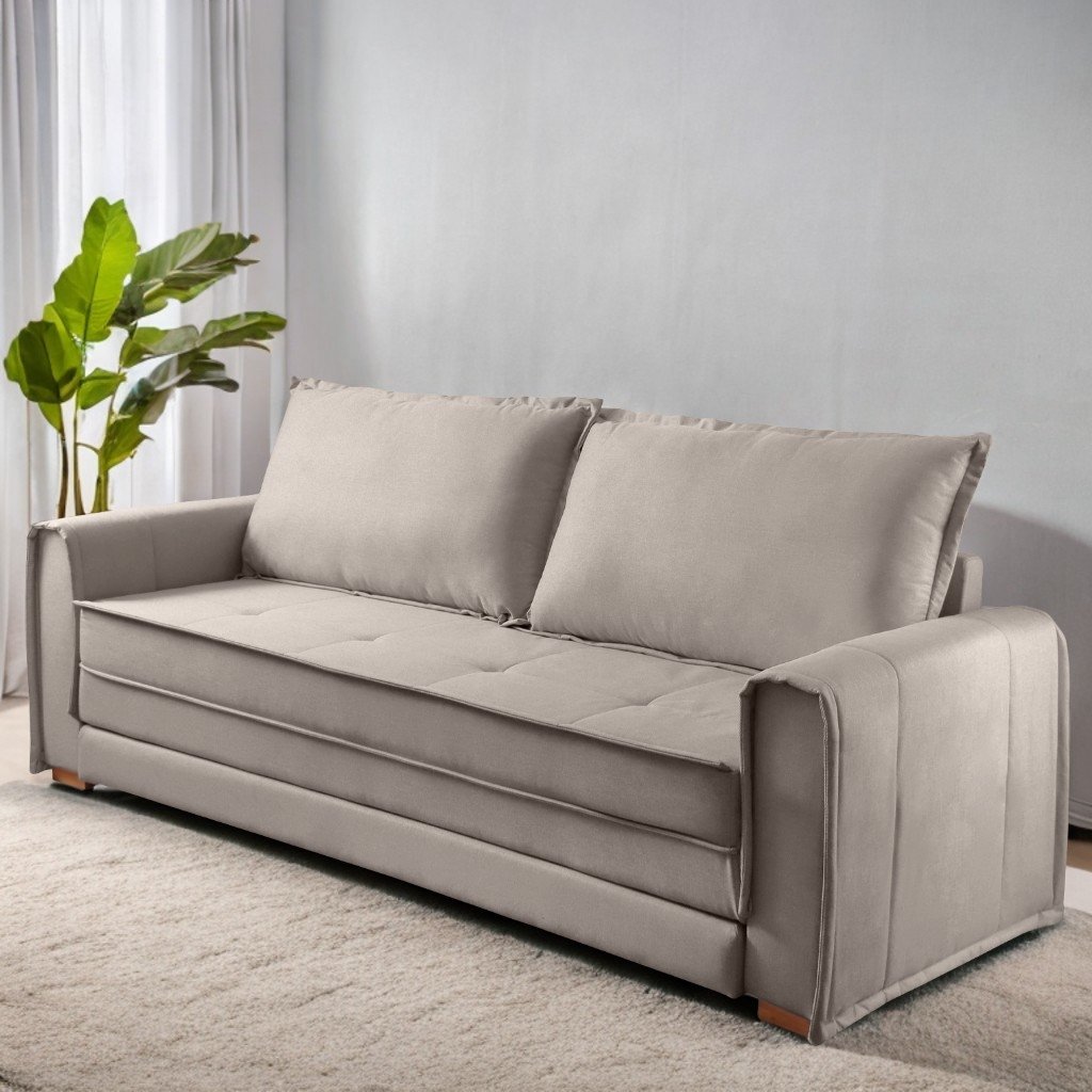 Sofá Cama Maldivas 2,23 m Linho Bege – JC ESTOFADOS