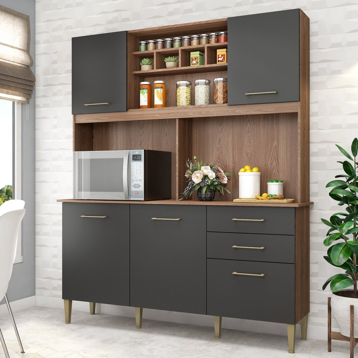 Kit Cozinha Alice/Laura 1,62 Manchester/Grafite- FELLICCI