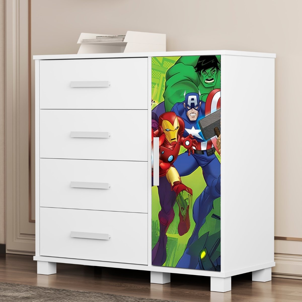 Cômoda 4 Gavetas com Sapateira Lívia (Menino) Vingadores 404188 – MADEC/VJ MÓVEIS