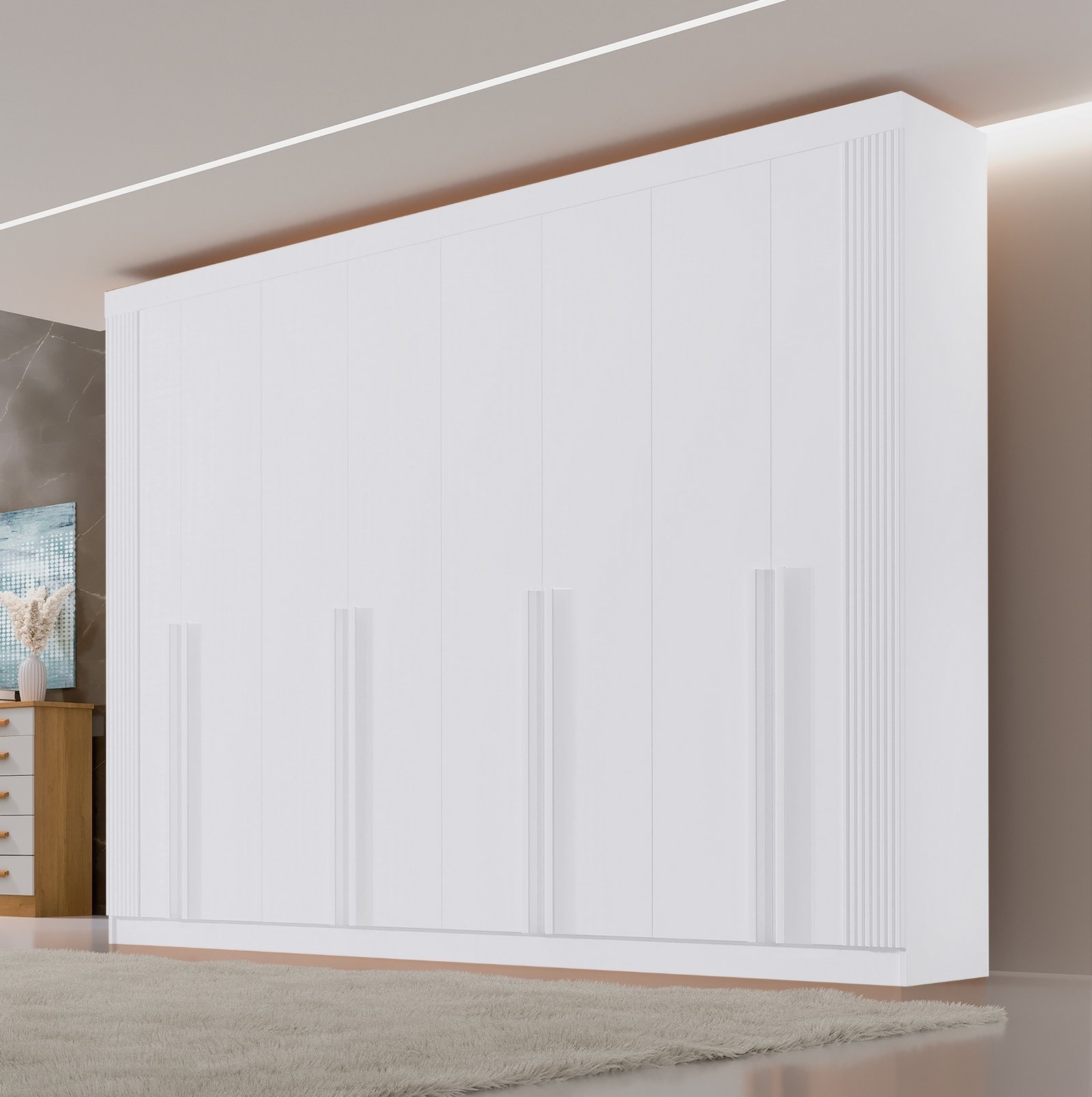 Guarda-Roupa 8 Portas Daymond Branco/Ripado – D’DORO MÓVEIS