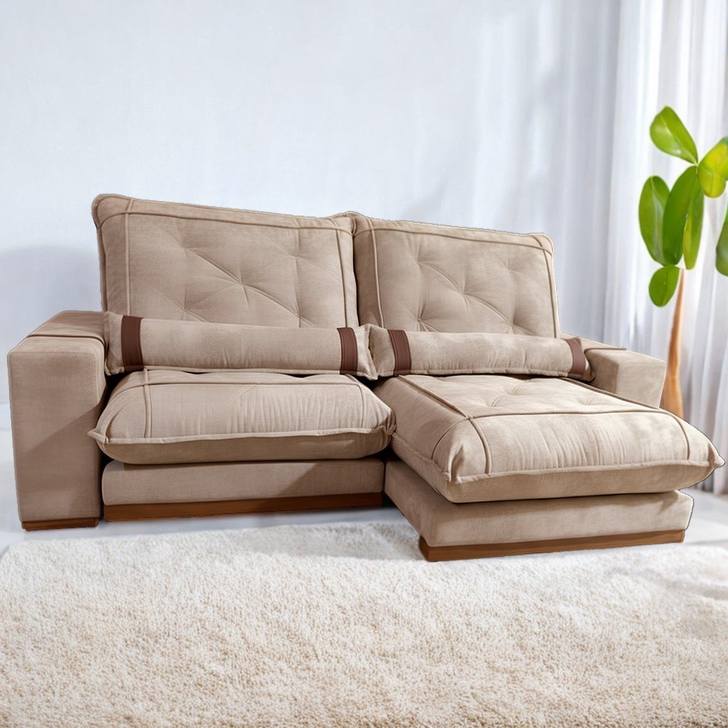 Sofá Retrátil e Reclinável Ibiza/Poseidon 2,50 m Veludo Bege 106 – ZARAT ESTOFADOS