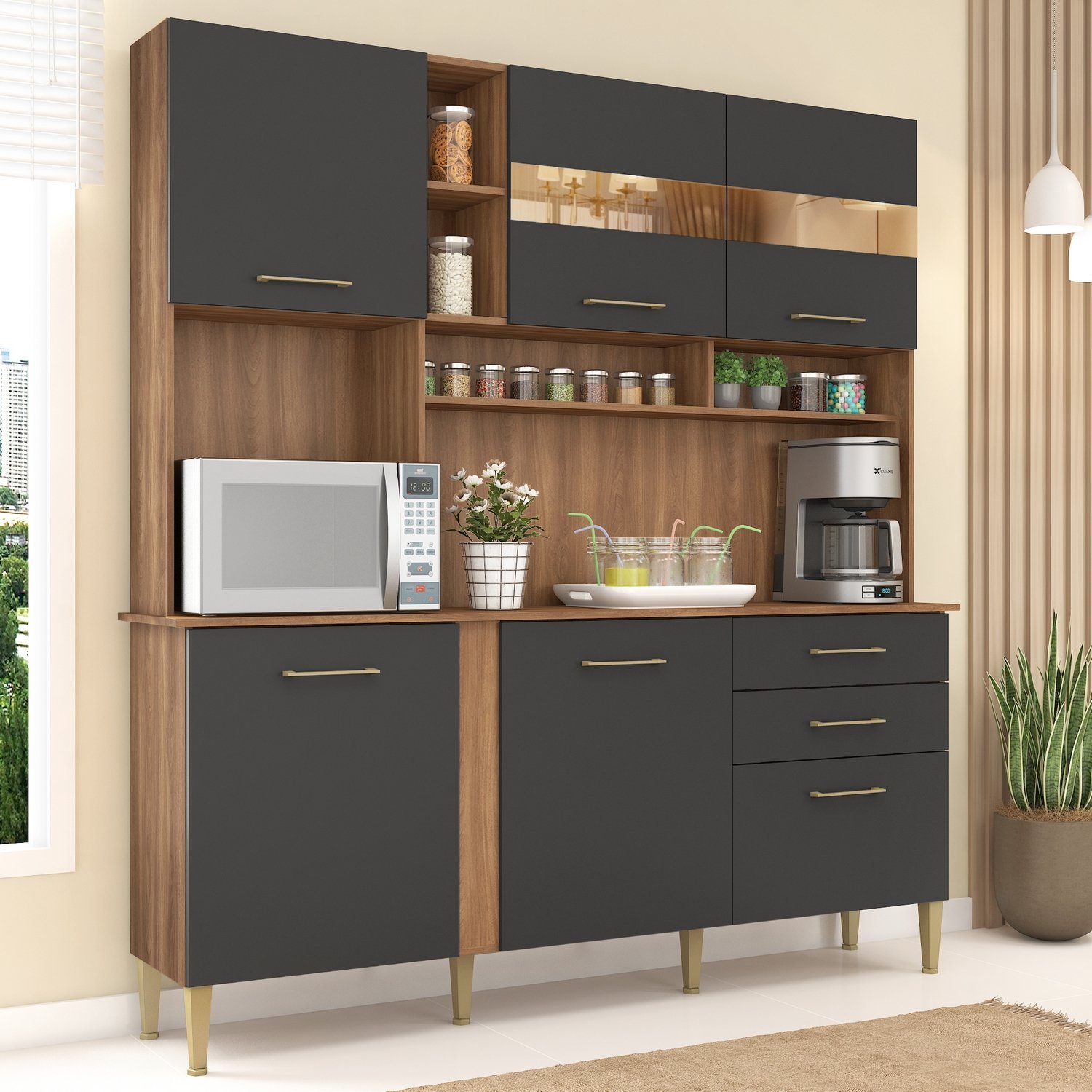 Kit Cozinha Nicole/Helena 1,82 Manchester/Grafite – FELLICCI