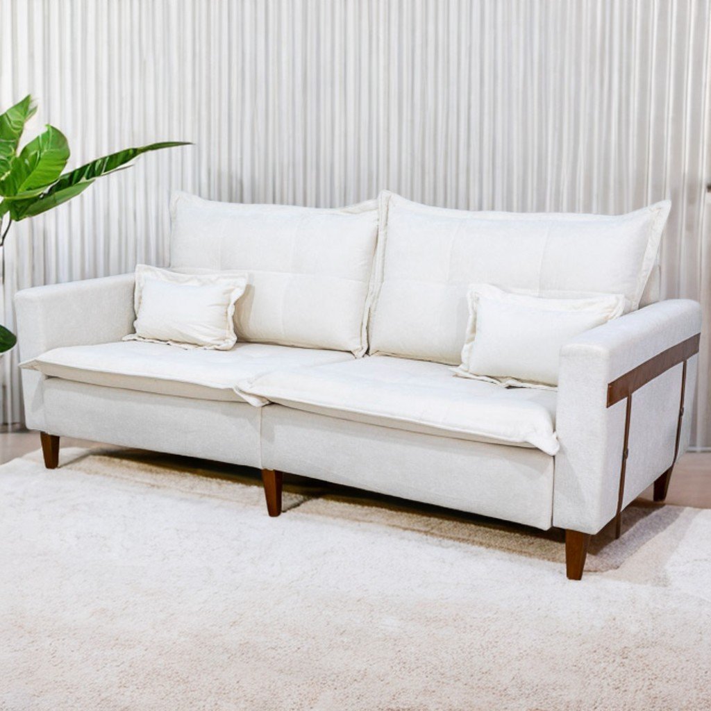 Sofá Living LE 2215 Linho Bouclé Bege – TREVO ESTOFADOS