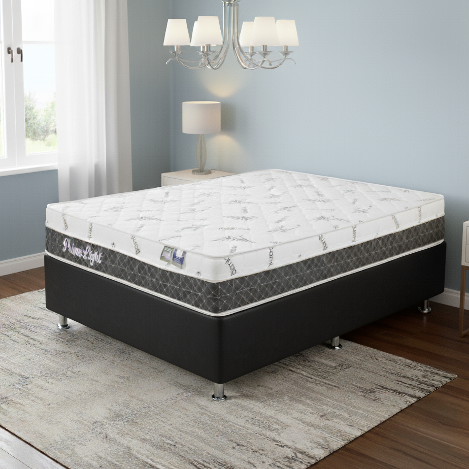 Colchão Casal Prime Light + Base Box Simples Corino Preto – ORTHOPRIME + ALTO NÍVEL CAMAS E COLCHÕES