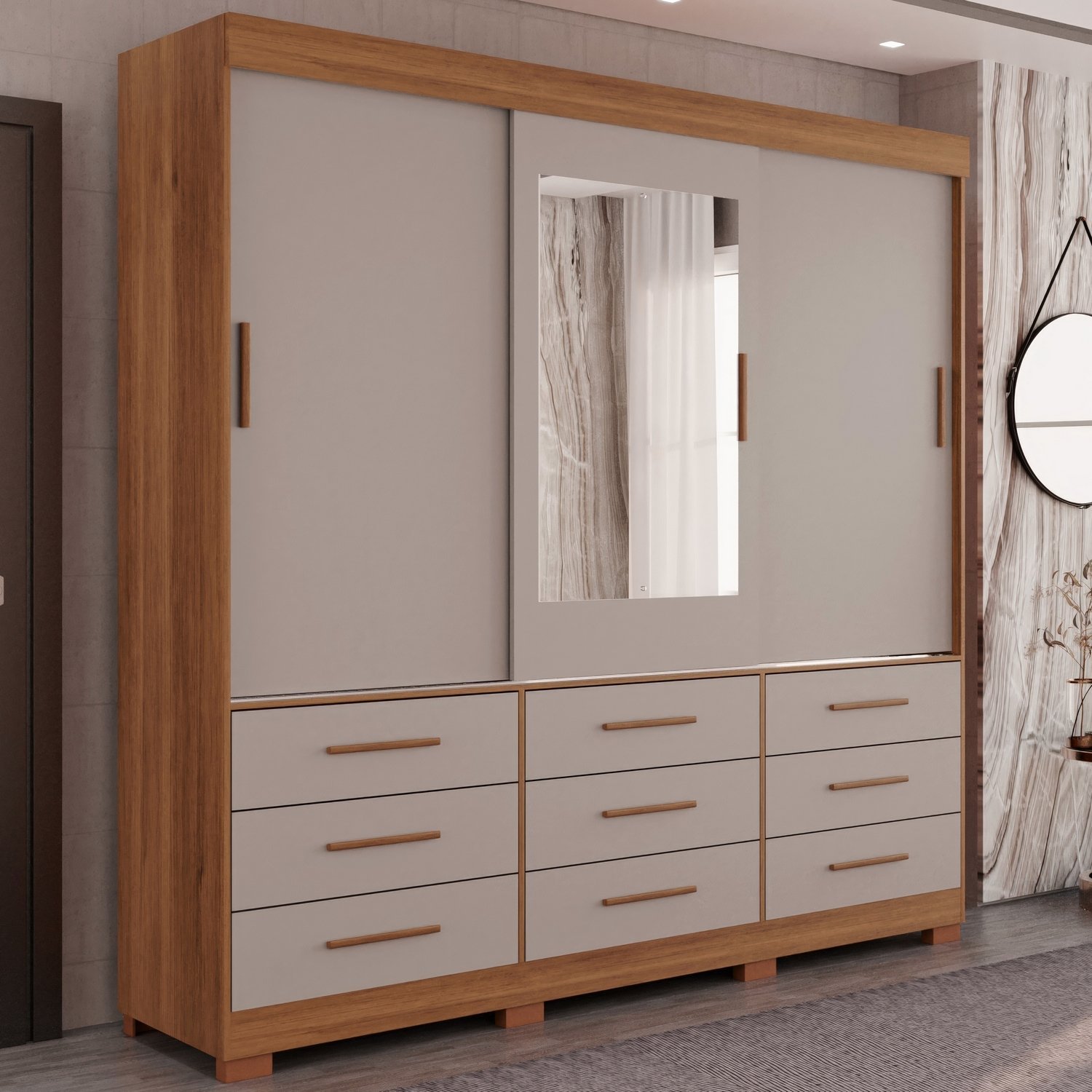 Guarda-Roupa 3 Portas New Star 1,80 m Cinamomo/Off White – SALLÊTO