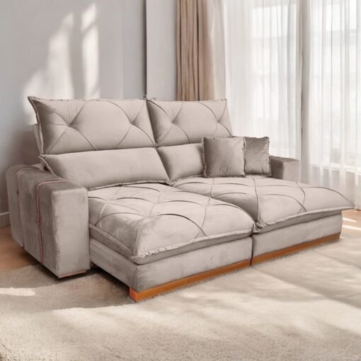 Sofá Retrátil e Reclinável Gran Bello Light 2,30 m Veludo Bege – QUINE ESTOFADOS - Imagem 2