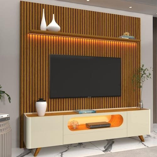 Painel até 85″ Nobre 230 Naturale + Rack Nobre 210 (Pés de Madeira) Off White/Naturale – GELIUS - Imagem 2
