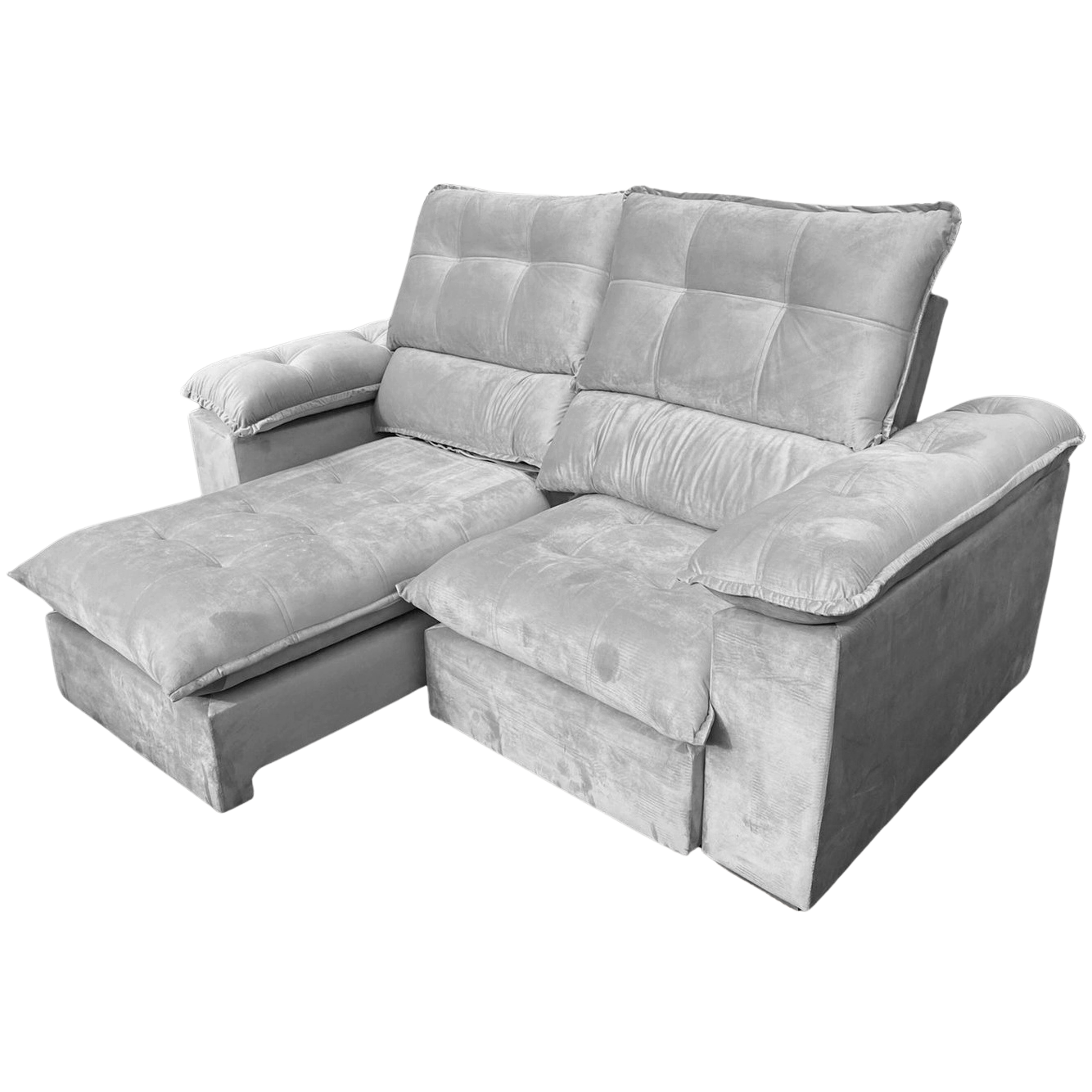 Sofá Retrátil e Reclinável Suíça 2,50 m Veludo Cinza Prata – LEO DECOR (PROMOÇÃO – LEVE AVARIA) - Imagem 2