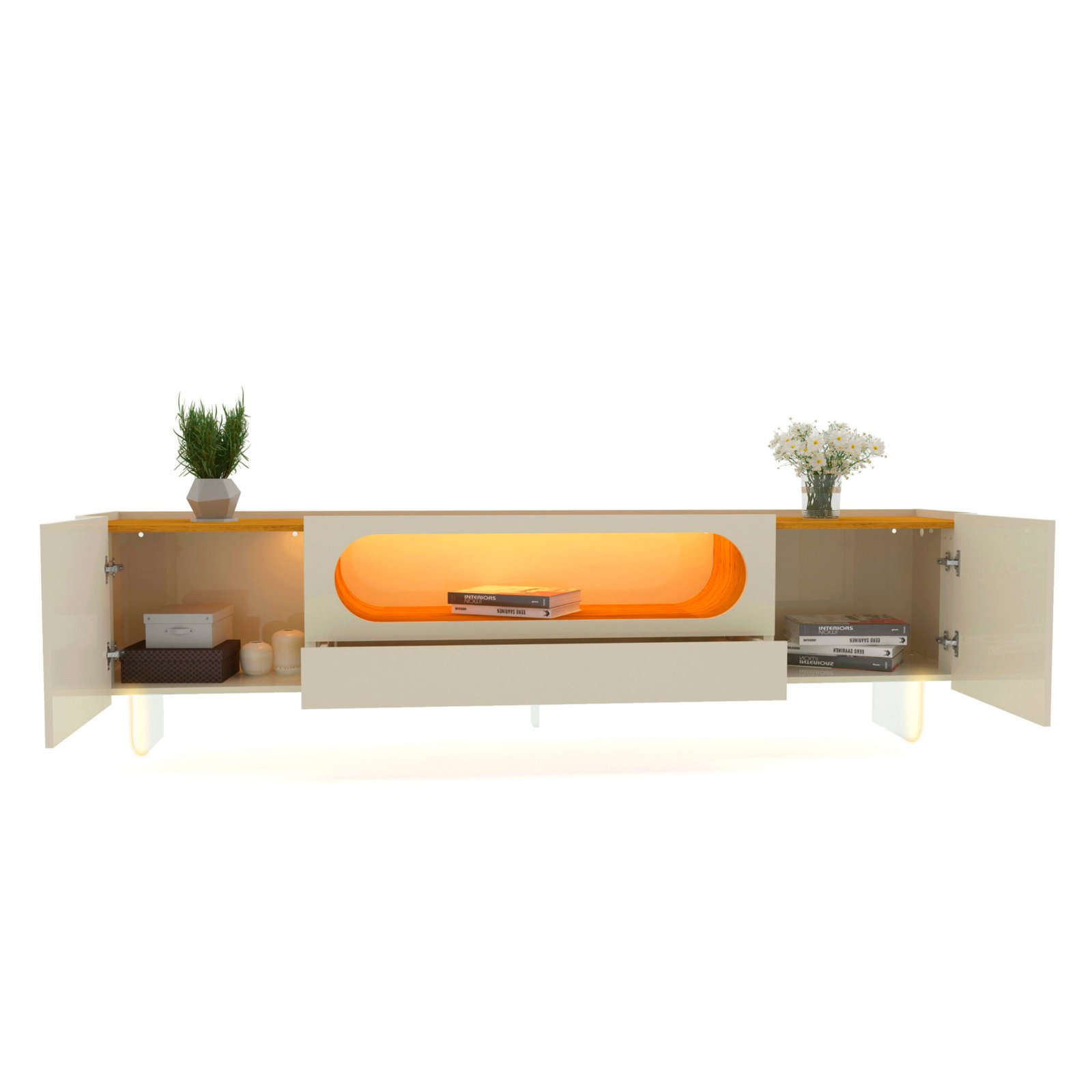 Rack Nobre 210 (Pes de Vidro) Off White/Naturale – GELIUS - Imagem 2