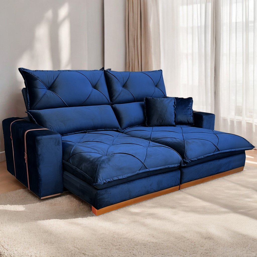 Sofá Retrátil e Reclinável Gran Bello Light 2,30 m Veludo Azul – QUINE ESTOFADOS - Imagem 2