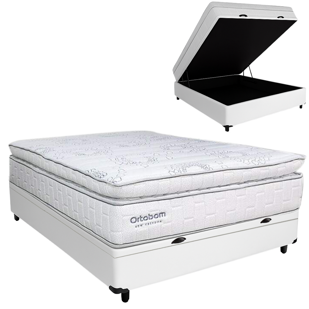 Colchão Casal New Freedom 32 cm D33 Molas Ensacadas + Base Baú Corino Branco – ORTOBOM + BIOSTAR - Imagem 2