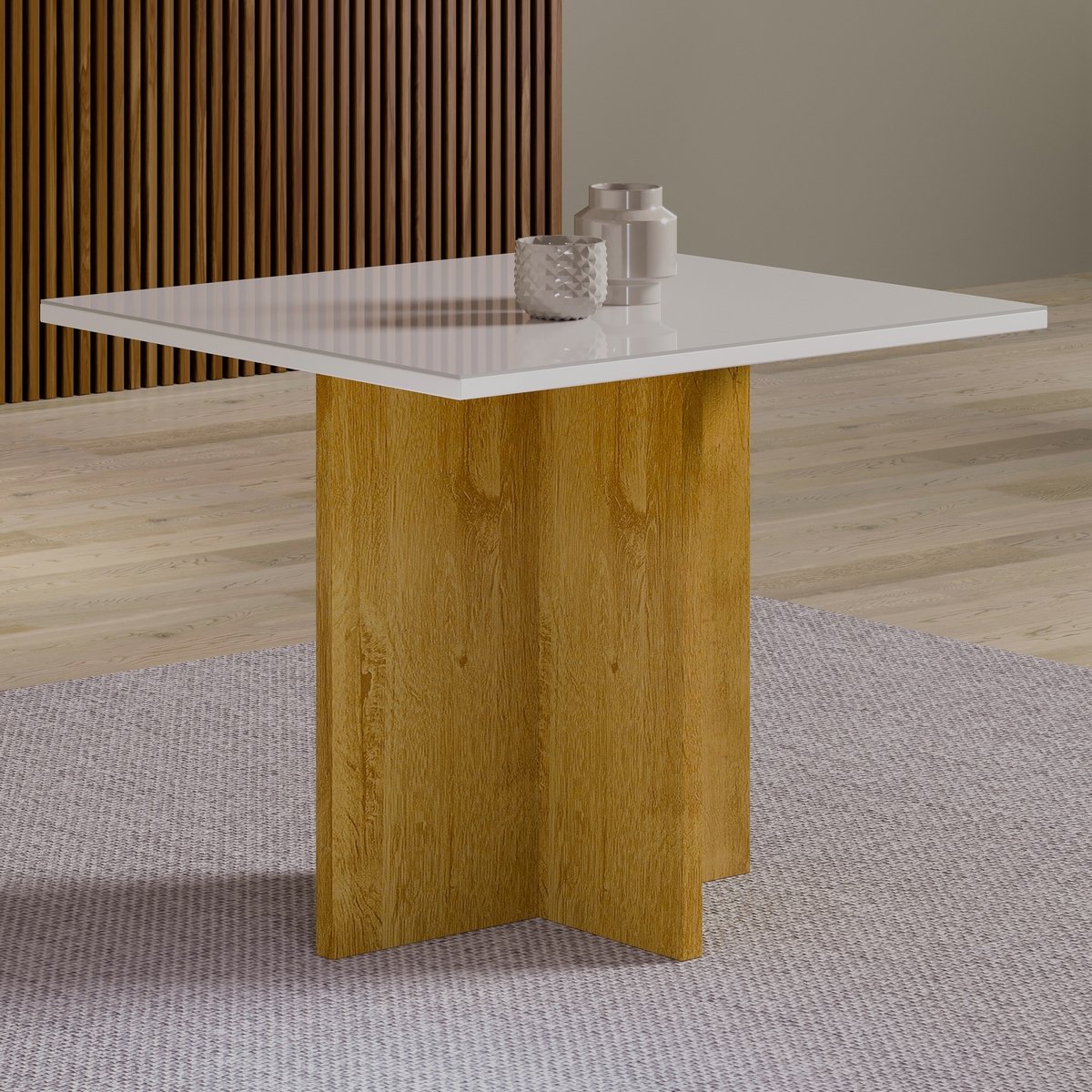 Mesa Salinas 90 (Tampo Dakota c/vidro) Cinamomo/Off White – CEL MOVEIS - Imagem 2