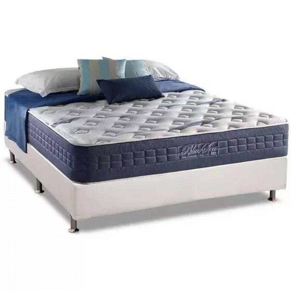 Colchão Casal Blue Sea 31 cm D28 Molas Ensacadas + Base Simples Corino Branco – ANJOS + ALTO NÍVEL - Imagem 2