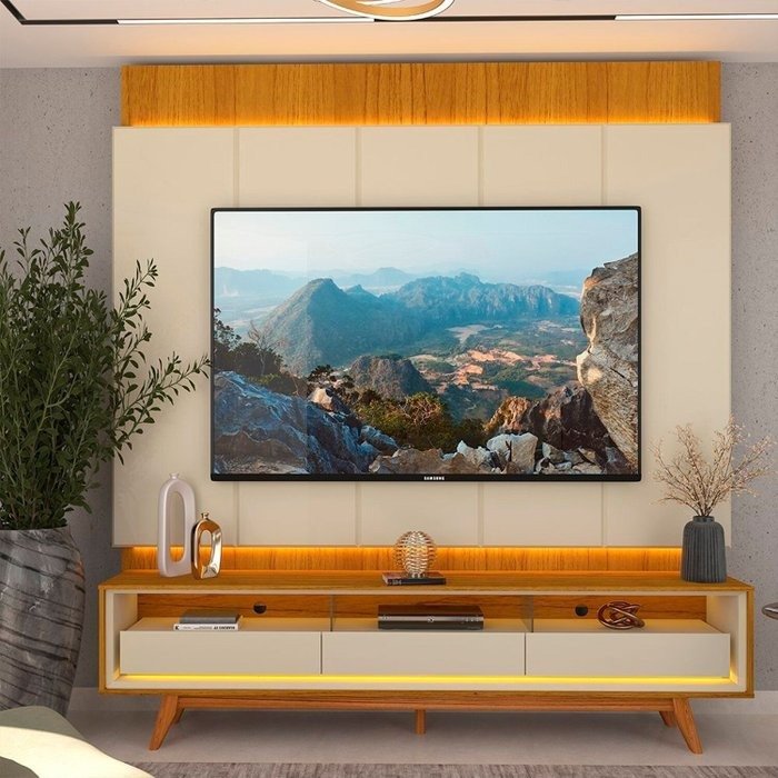 Painel até 85″ Magnífico + Rack Requinte 212 Naturale/Off White – GELIUS
