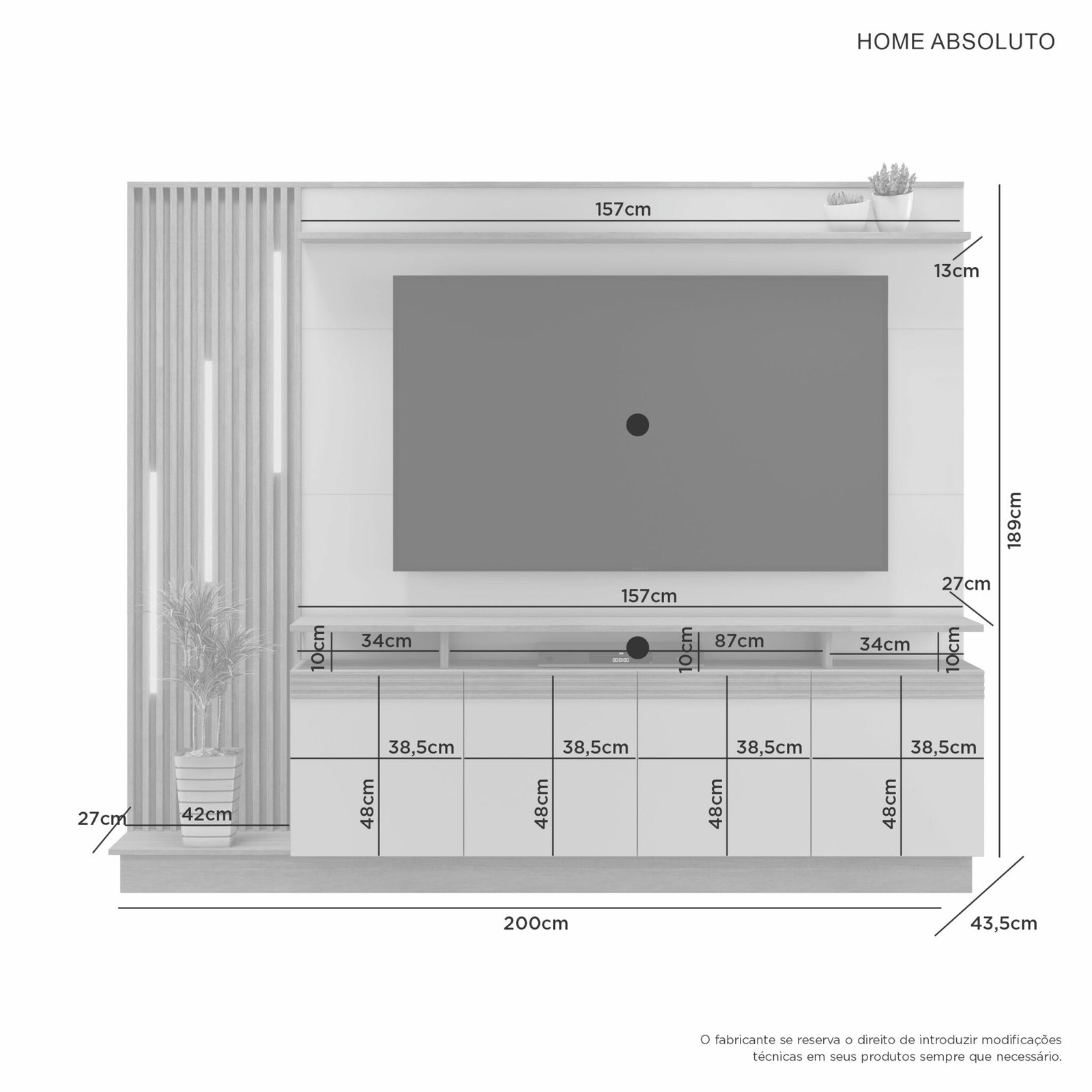 Home ate 65″ Absoluto Cinamomo/Off White – JCM MOVELARIA - Imagem 2