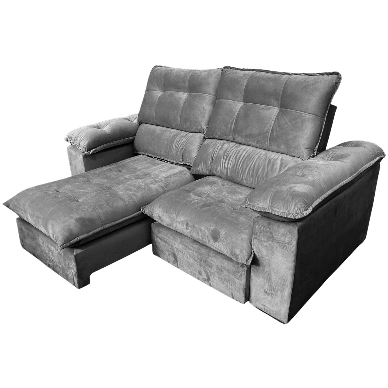 Sofá Retrátil e Reclinável Suíça 2,50 m Veludo Cinza Grafite – LEO DECOR (PROMOÇÃO – LEVE AVARIA) - Imagem 2
