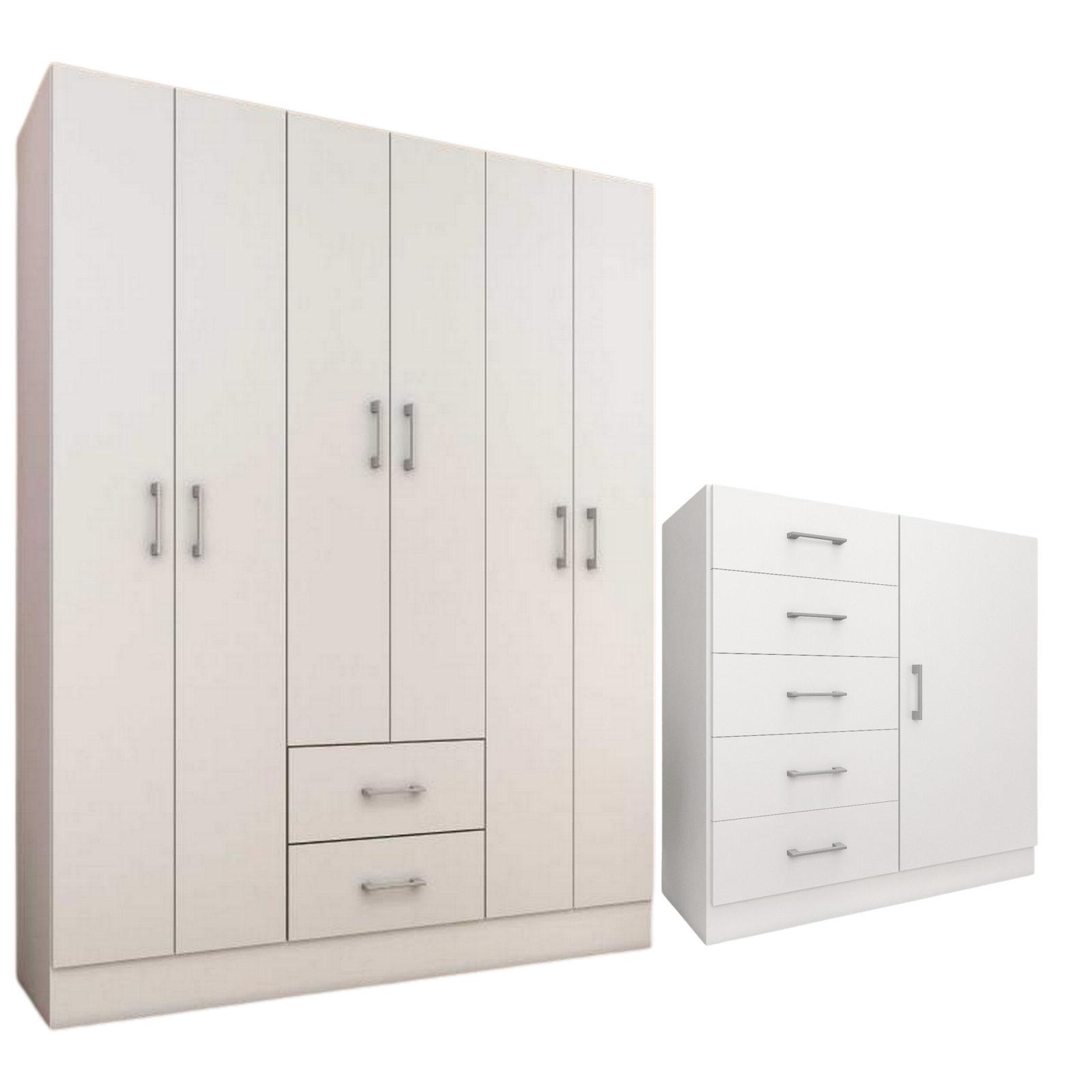 Guarda-Roupa 6 Portas Jamaica 6002 + Cômoda 5 Gavetas Sapateira Miami Branco – FELLICCI - Imagem 2
