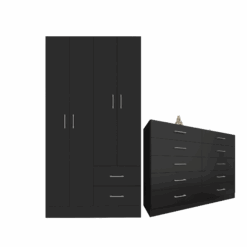 Guarda-Roupa 4 Portas Panamá 4002 + Cômoda 10 Gavetas Caribe Preto – FELLICCI - Imagem 2