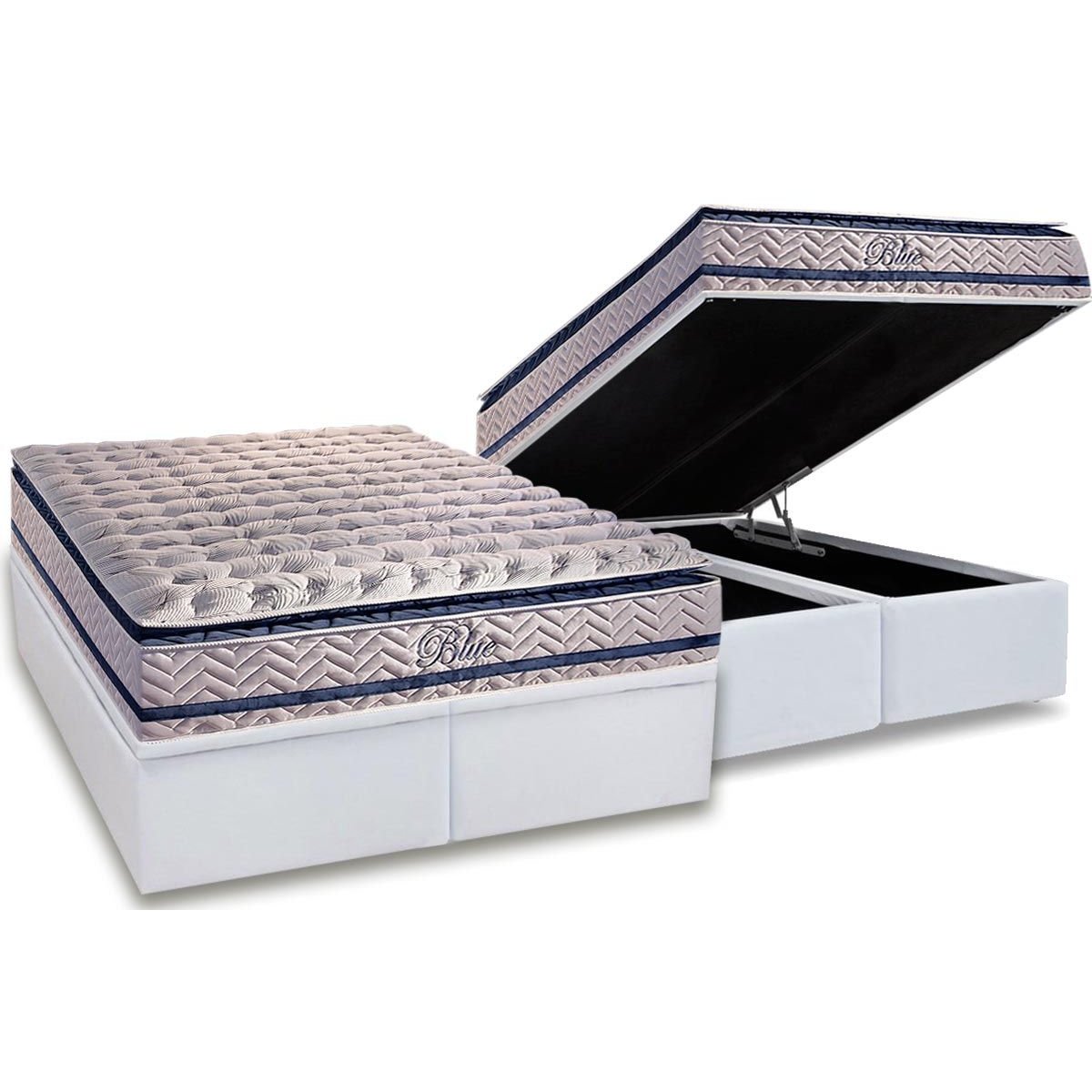 Colchão Queen Blue 32 cm H33 Molas Ensacadas + Base Baú Corino Branco – PAROPAS + ALTO NÍVEL - Imagem 2