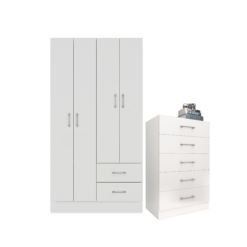 Guarda-Roupa 4 Portas Panamá 4002 + Cômoda 5 Gavetas Aruba Branco – FELLICCI - Imagem 2