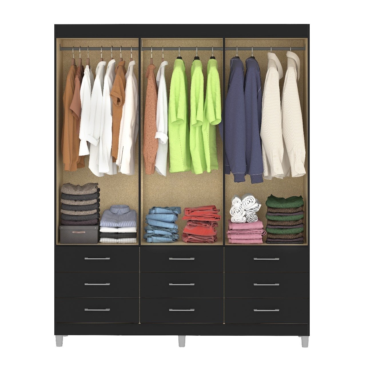 Guarda-Roupa 6 Portas Paraty 3690 + Cômoda 5 Gavetas Sapateira Miami Preto – FELLICCI - Imagem 2