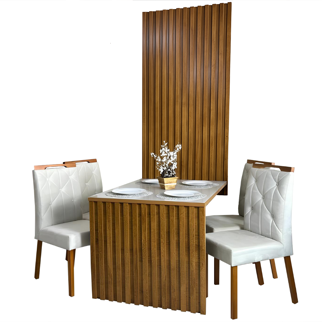 Mesa Cancun 120 Cinamomo/Off White com 4 Cadeiras Yasmim Veludo Bege – CEL MÓVEIS + KM DECOR - Imagem 2