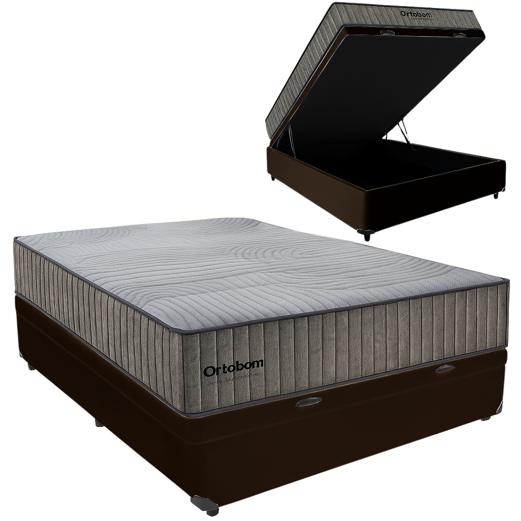Colchão Casal Exclusive Foam HR 33 + Base Box Baú Corino Marrom – ORTOBOM + BIOSTAR - Imagem 2