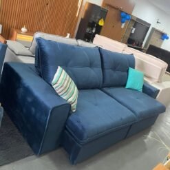 Sofá Retrátil e Reclinável Marfim/Paris 2,50 m Veludo Azul – TREVO ESTOFADOS - Imagem 2