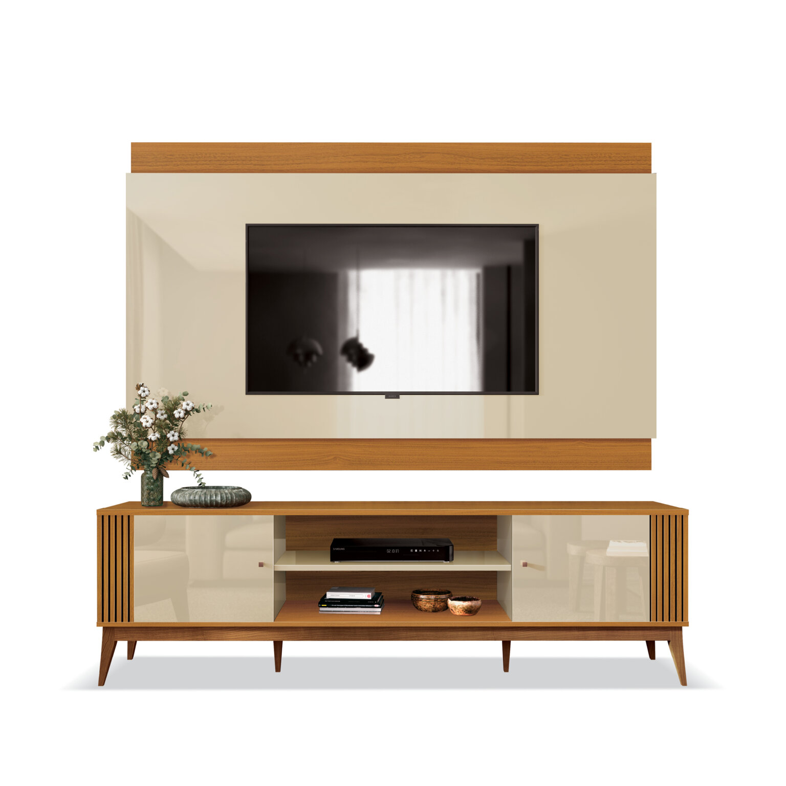 Painel + Rack até 75″ Legacy 2.0 Off White/Cedro Natural – EDN MÓVEIS - Imagem 2