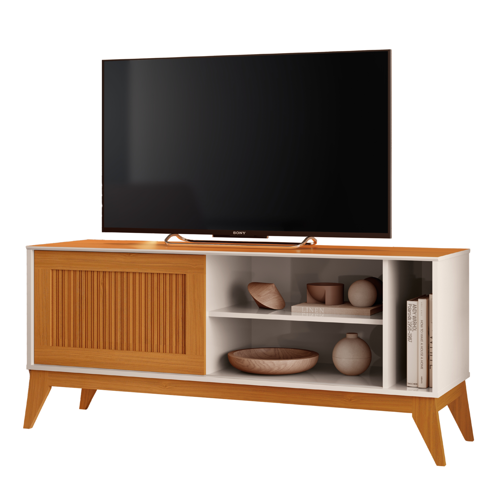 Rack até 55″ Aruba Off White/Cedro – EDN MÓVEIS - Imagem 2