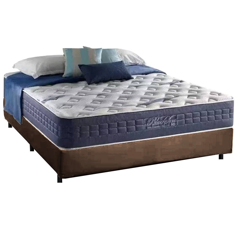 Colchão Casal Blue Sea 31 cm D28 Molas Ensacadas + Base Simples Corino Marrom – ANJOS + BIOSTAR - Imagem 2