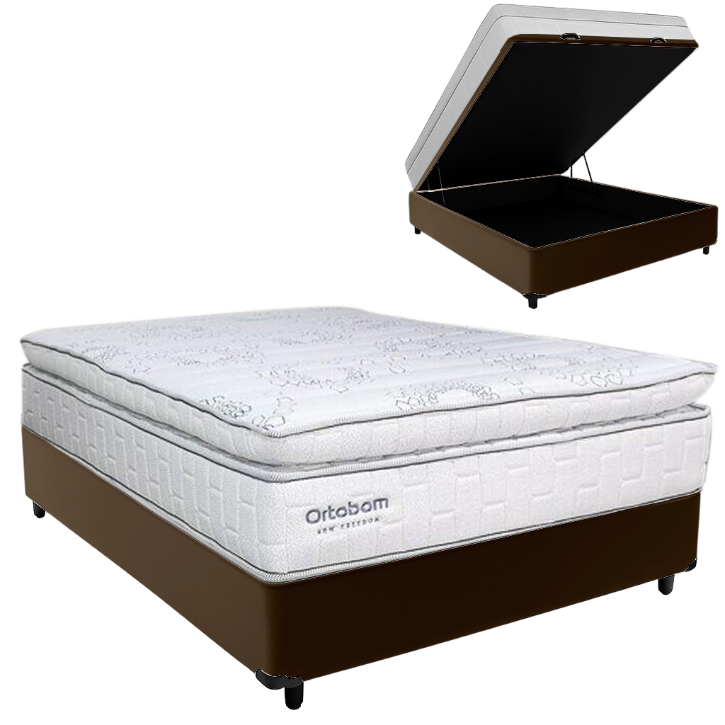 Colchão Casal New Freedom 32 cm D33 Molas Ensacadas + Base Baú Corino Marrom – ORTOBOM + BIOSTAR - Imagem 2